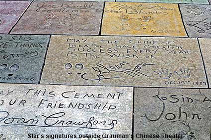 Star's signatures outside Grauman's Chinese Theater, LA, USA