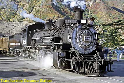 Durango & Silverton train leaving Durango Station, CO, USA