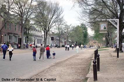 Duke of Gloucester St & Capitol from near Wetterburn Tavern, Colonial Williamsburg, VA, USA