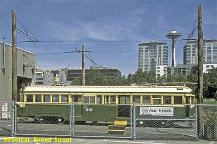 Space Needle & Streetcar (tram) from Broad Street, Seattle, WA, USA