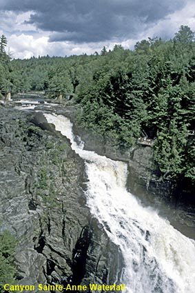 Canyon Sainte-Anne waterfall from bridge, Qu�bec, Canada