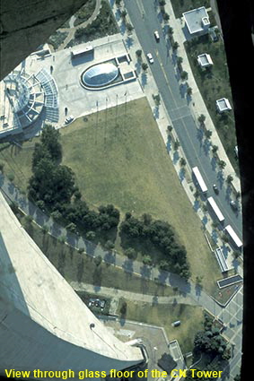  View through glass floor of the CN Tower, Toronto, Ontario, Canada