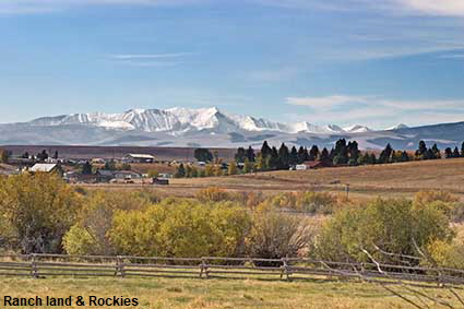 Ranch land & Rockies from Grant-Kohrs Ranch , MT, USA