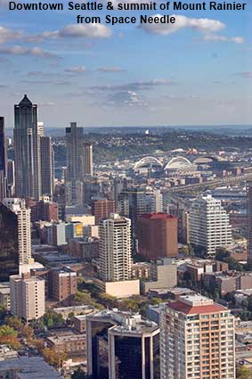  Downtown Seattle & summit of Mount Rainier from Space Needle, Seattle, WA, USA