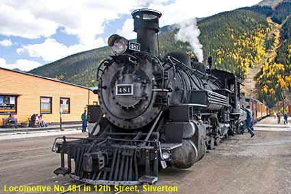  Durango & Silverton locomotive No 481 in 12th Street, Silverton, CO, USA