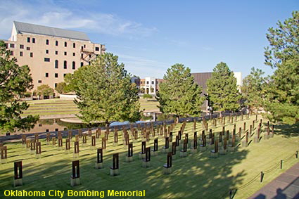 Oklahoma City Bombing Memorial from Alfred P Murrah Federal Building Plaza, Oklahoma City, OK, USA
