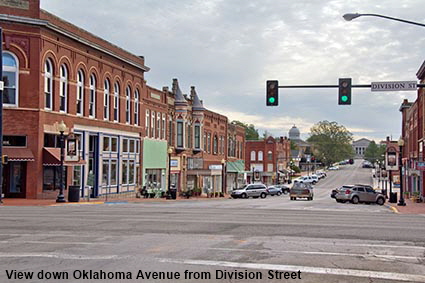 View down Oklahoma Avenue from Division Street, Guthrie, OK, USA View down Oklahoma Avenue from Division Street, Guthrie, OK, USA